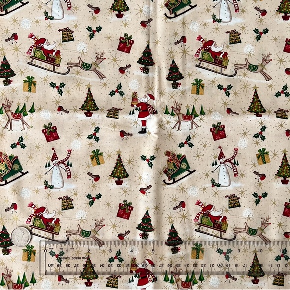 NEW 1 Yard 100% Cotton Fabric, Scandi Christmas Holiday Santa Sleigh Print - Picture 2 of 6